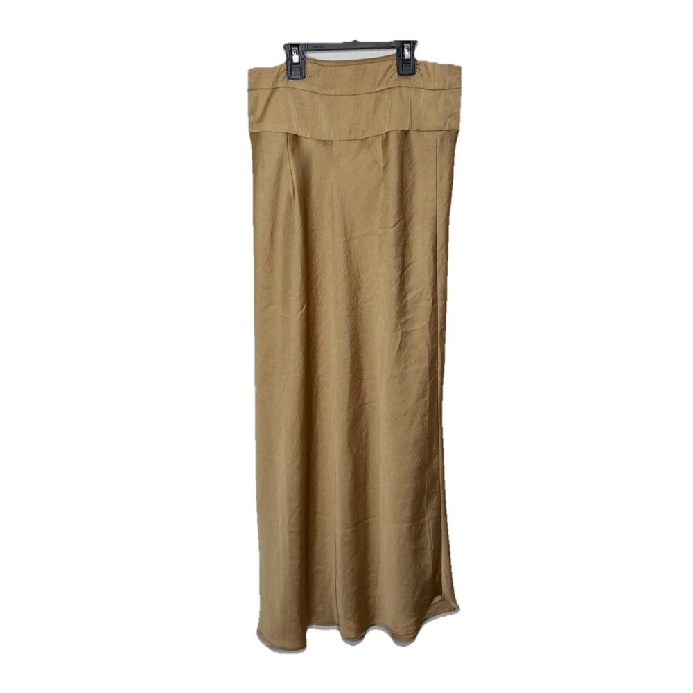 Free People Gold Satin Midi Y2K Holiday Classic Skirt Size 4 Hidden side zipper